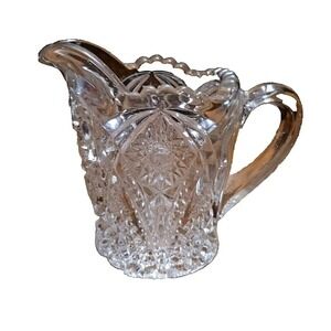 VTG Glass Creamer & Spooner Set Sawtooth Rim Diamond Pattern EAPG Style Clear